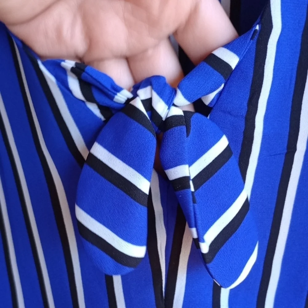 Torrid Blue and White Striped‎ V-Neck Blouse - Picture 7 of 9